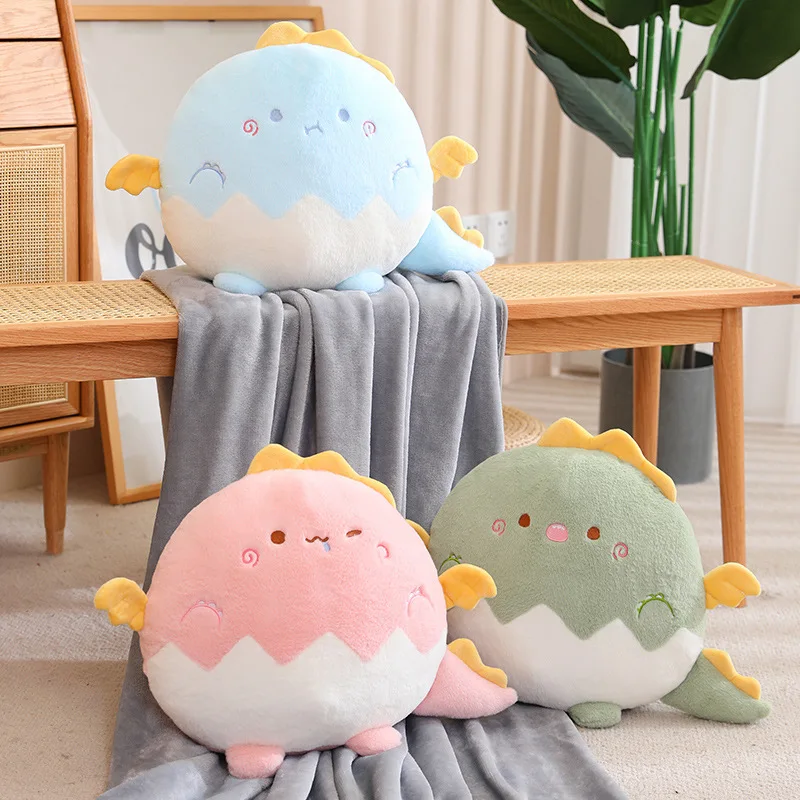 Coussin en peluche de dinosaure Kawaii, coquille d'œuf, animaux doux, gros dragon rond, coussin de canapé au beurre, jouets mignons, décoration d'intérieur