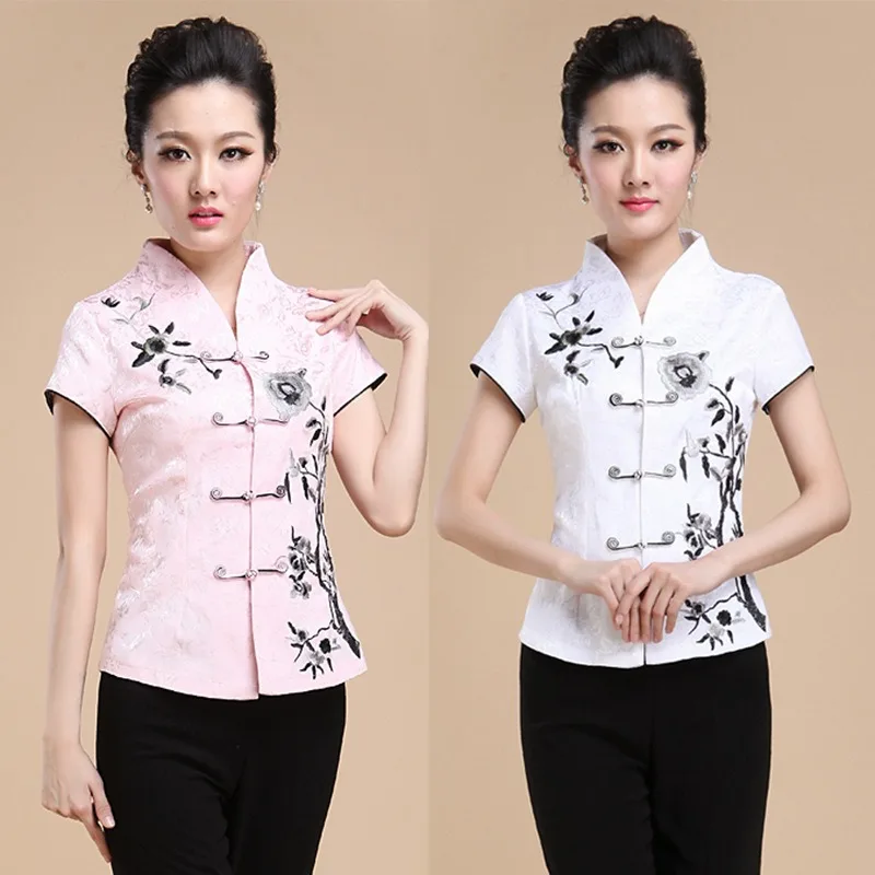 

Women's Tang Clothing Middle-aged Women's Mom Clothing Chinese Modified Top Short Sleeve Summer T-Shirt Ethnic Style