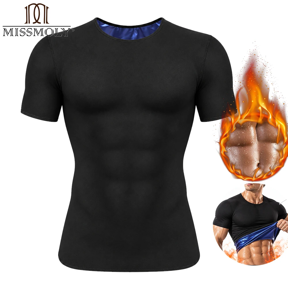 MISSMOLLY Men Sauna Shirt Thermal Short Sleeve Workout Top Heat Retaining Pullover Gym Training Fitness Exercise Sportswear