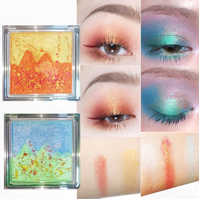 Beautiful Painting Glitter Eyeshadow Palette Blue Orange Pearly Eye Makeup Lasting Colorful  Korean Eye  