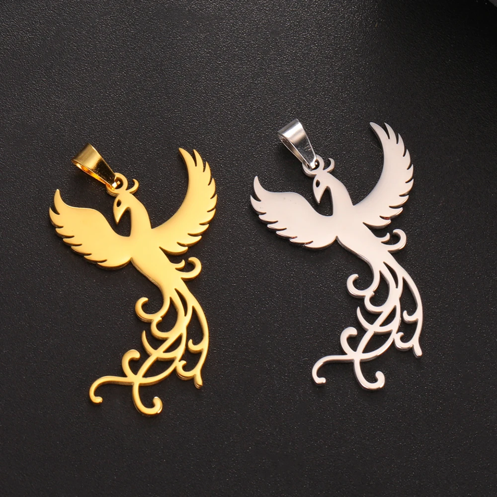 EUEAVAN 5pcs Phoenix Stainless Steel Pendant Fire Bird Hummingbird Charms Lucky Necklace Earrings Jewelry Making Supplies DIY