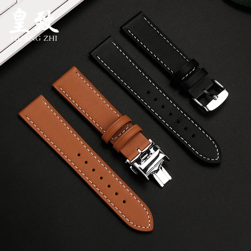 High Quality Plain Leather Watchband For Longines Creator L2.921 L4.911 IWC Omega Genuine Cowhide Watch Strap 20mm Black Brown image 3