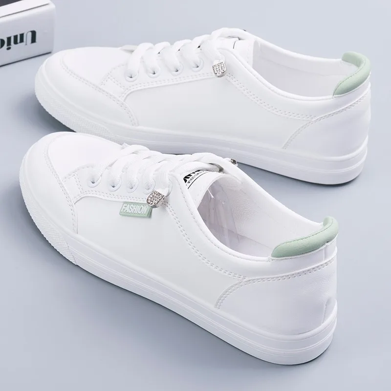 Zapatillas de deporte vulcanizadas para mujer, zapatos planos transpirables de malla de Color sólido, informales, Color blanco, primavera y otoño, 2023