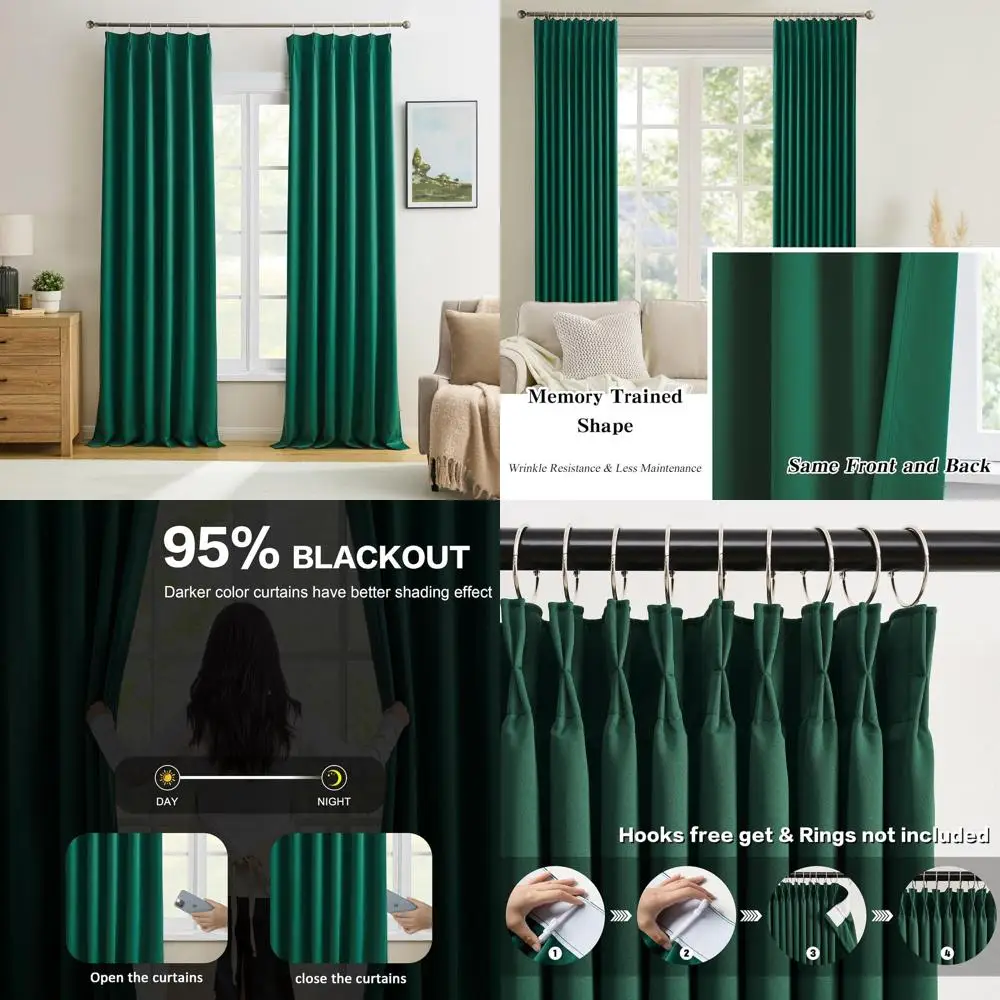 ستائر بطيات خضراء معزولة حراريًا، 40 × 92، مجموعة مكونة من لوحتين لغرفة المعيشة، ديكور صيفي