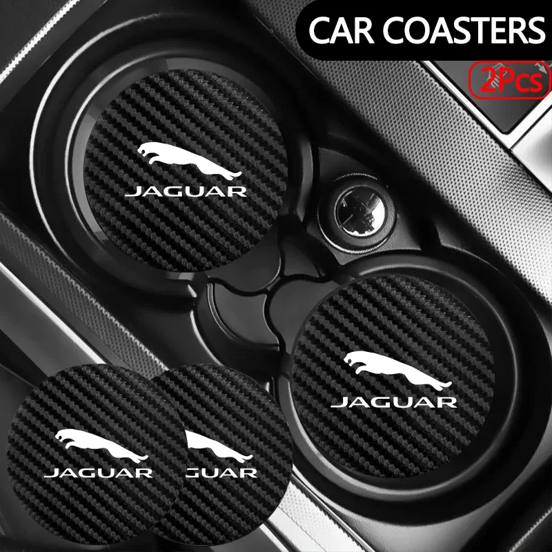 2pcs Car Silicone Coaster Anti-slip Mat Water Cup Pad for Jaguar XFL XEL E-PACE F-PACE XK C-X75 X-TYPE F-TYPE XJ I-PACE X-X16 XE