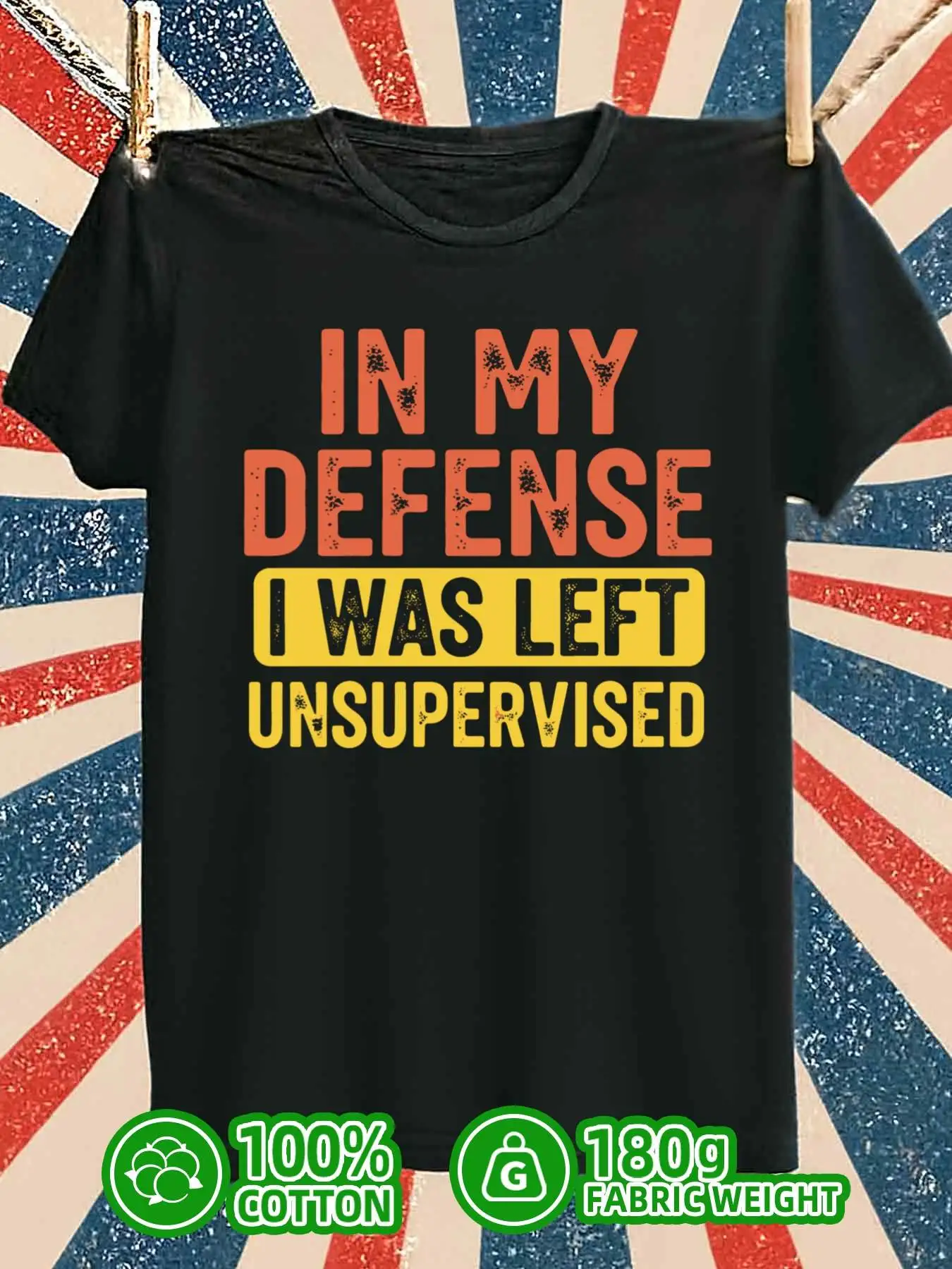 Unsupervised Defense Humorous T-Shirt, 100%, 180G, Black Color, Crew Neck, Short Sleeves, Casual Fit, Machine Washable, Suitable for All Seasons, Perfect for Weekends And Casual Events, Patterned Design, Regular Length, Plus Size
