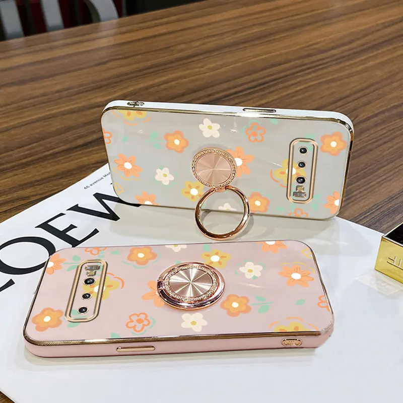 البرسيم حزام الحبل لطيفة زهرة تصفيح حامل هاتف حقيبة لهاتف سامسونج غالاكسي S10 زائد S9 S8 زائد + حامل خلفي فتاة غطاء مستعمل #6