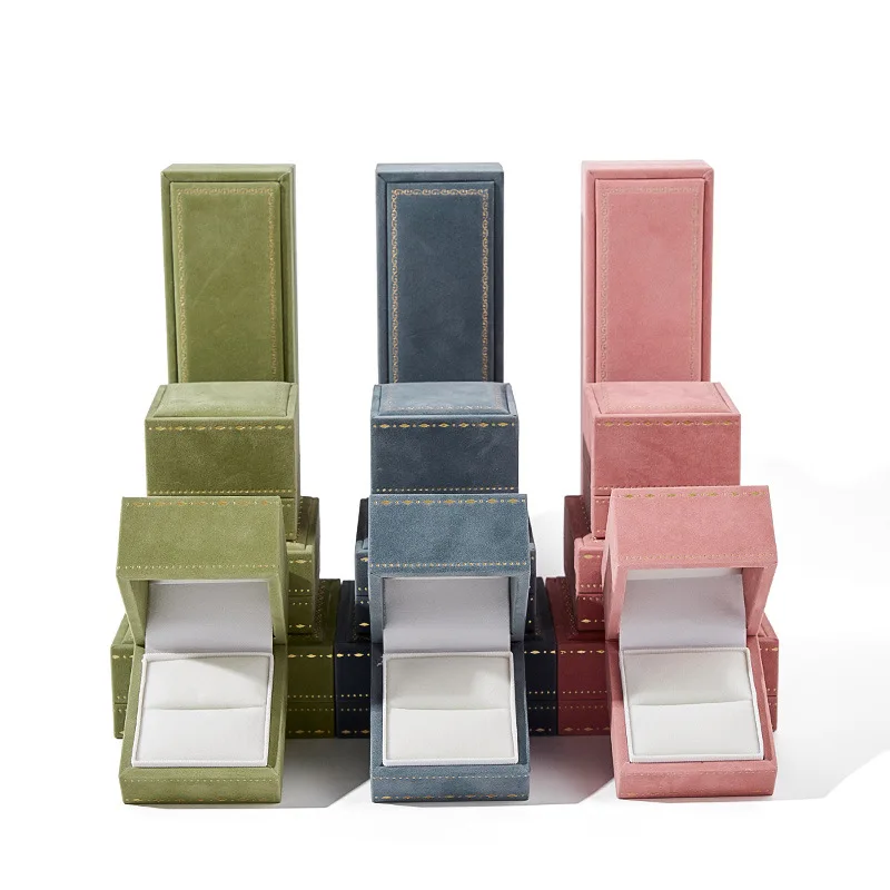 Premium Velvet Jewelry Box with Gold Stitching Elegant Flip-Top Storage for Rings Necklaces Bangles Jewelry Gift Box