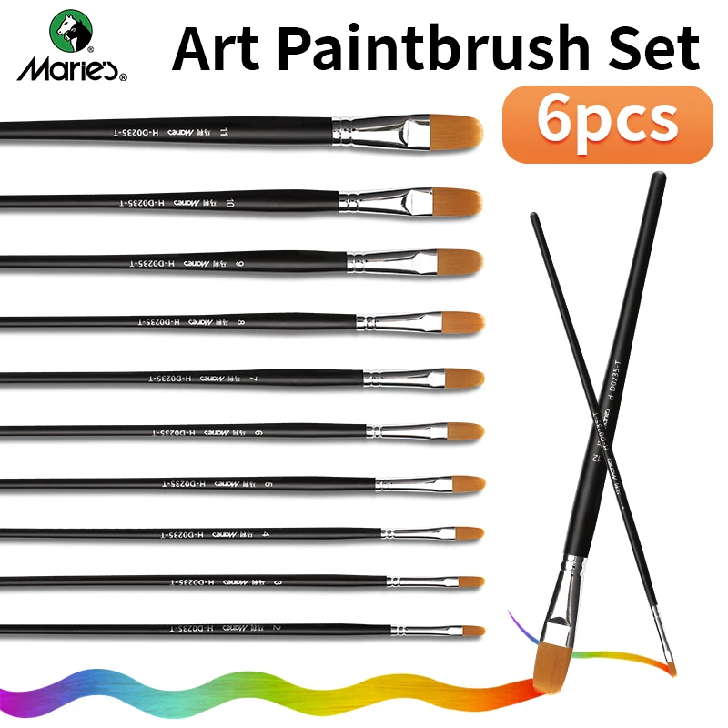 6pcs Marie's Art Brushes Kit, Nylon Hair Filbert Paintbrushes for Back to School, Oil in Christmas and More, Suitable for Adults