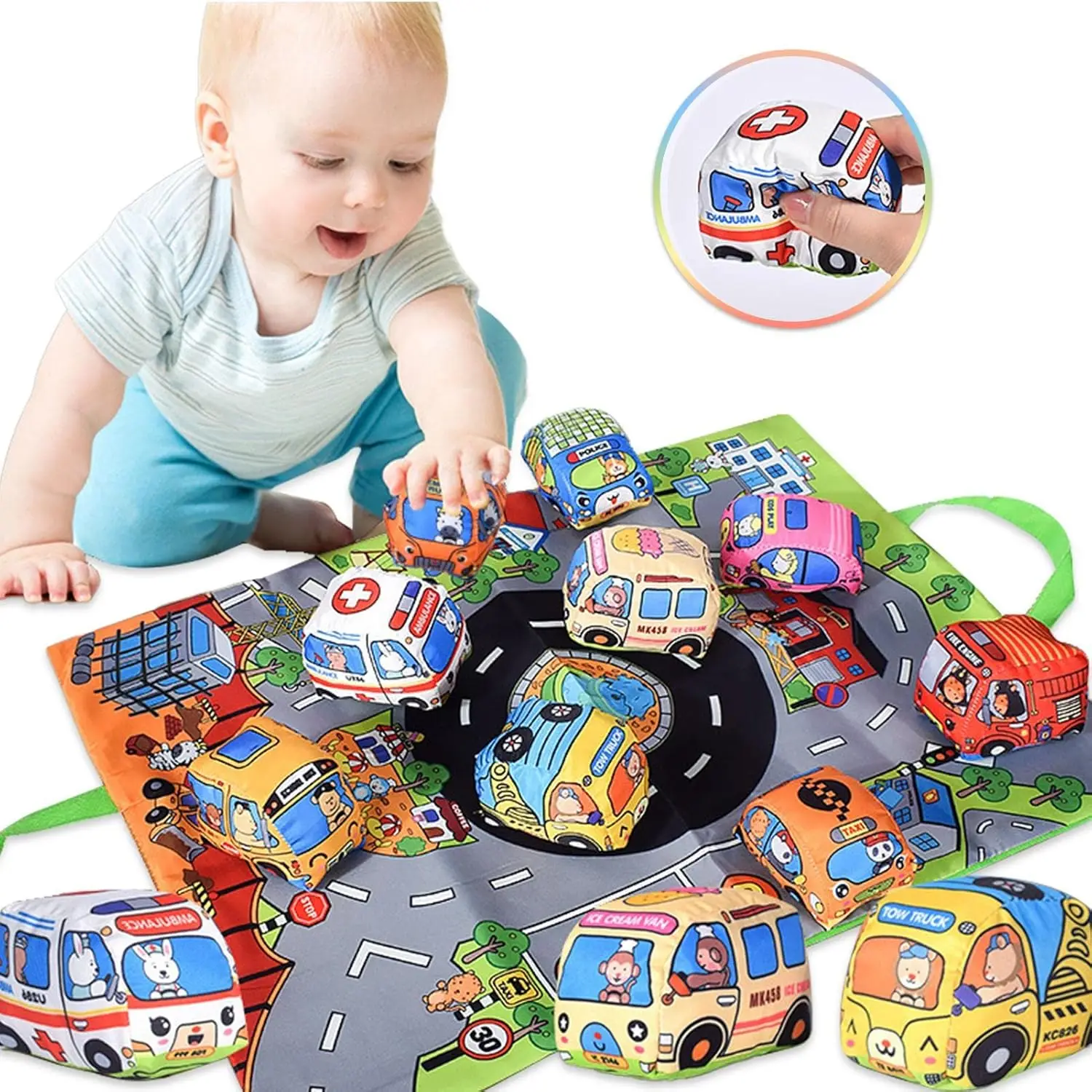 

Набор тканевых книг для занятий детской ткани, мягкие книги, автомобильный автобус с игровой картой для младенцев, мальчиков и девочек, ранние развивающие игрушки