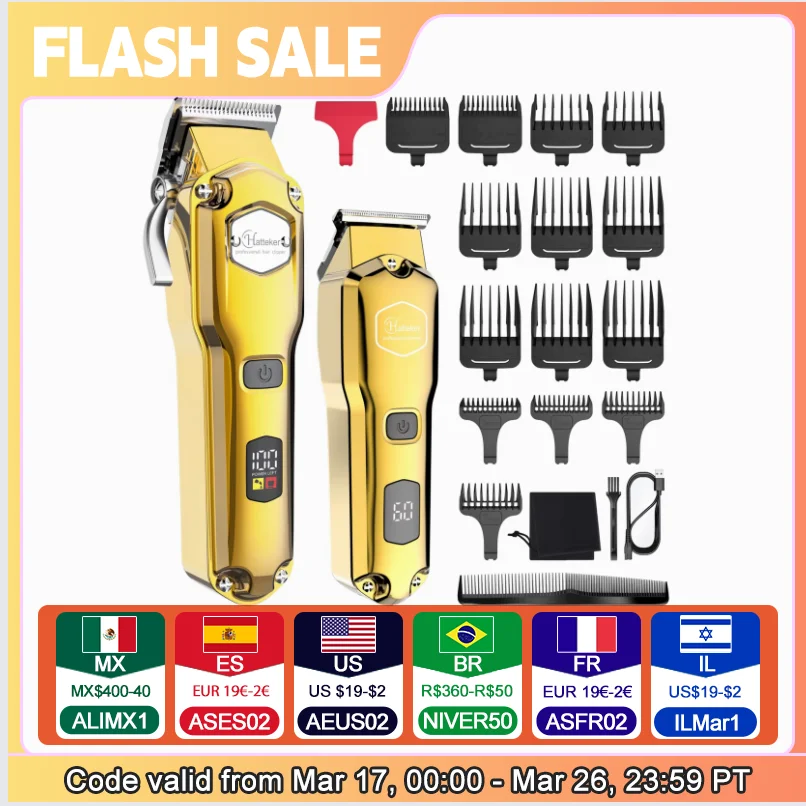 

HATTEKER Professional Hair Clippers for Men, Cordless Metal Barber Clippers and Trimmers Set, Clippers for Hair Cutting Kit