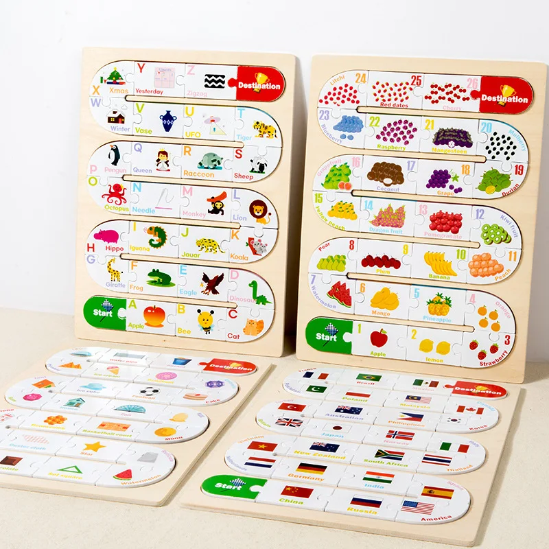 

Многотематические когнитивные пазлы для сопоставления: распознавание букв, фруктов, овощей и флагов — очень увлекательное раннее обучение для малышей