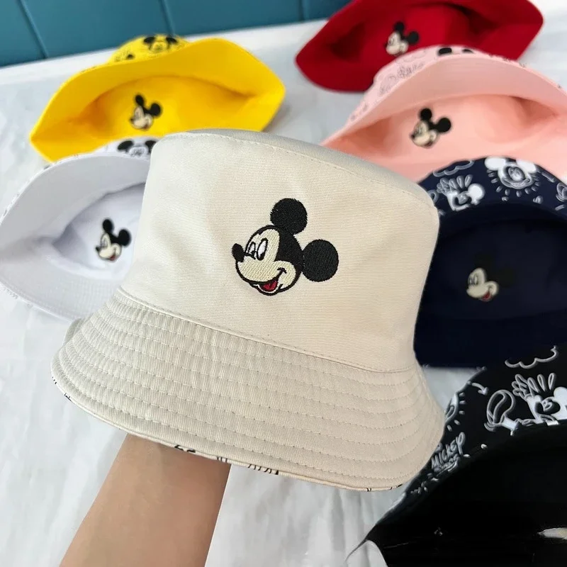 Disney Mickey Minnie Double-sided Wear Bucket Hats Cartoon Fishing Hat Boys/Girls Bob Femme Gorro Summer Women Men\'s Panama Hat