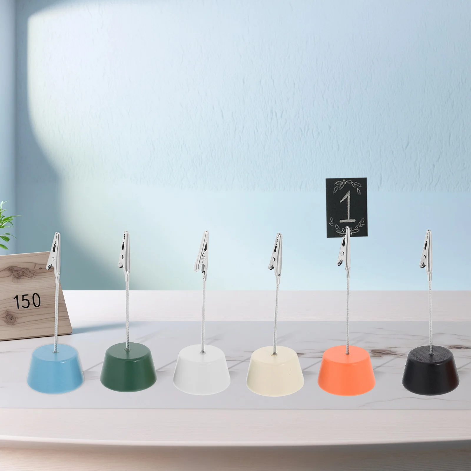 

6 Pcs Wooden Holder Card Clip Desktop Message Folder Memo Note Stand Cylinder Name Business Holders