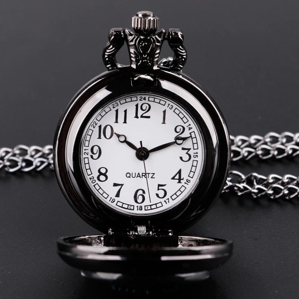 Alice reloj de bolsillo de cuarzo negro para hombres y mujeres, reloj con colgante, collar, moda, nuevo