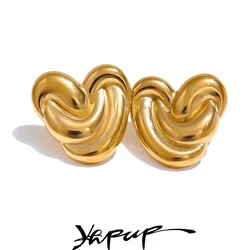 Yhpup Charm 316L Stainless Steel Metal Heart Love Stud Earrings 18K PVD Plated Texture Golden Romantic Fashion Unique Jewelry