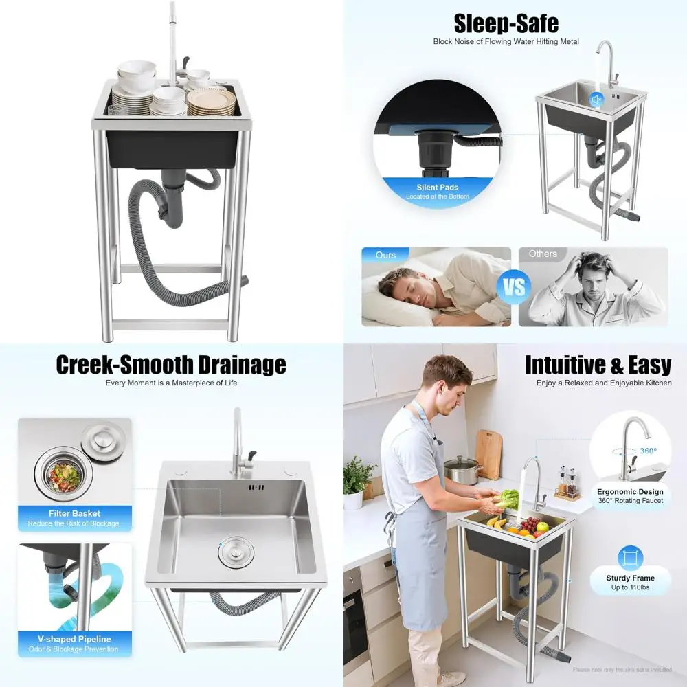 حوض تجاري فردي من الفولاذ المقاوم للصدأ مع صنبور لمحطة غسيل يدوية للمطاعم والمطبخ #1