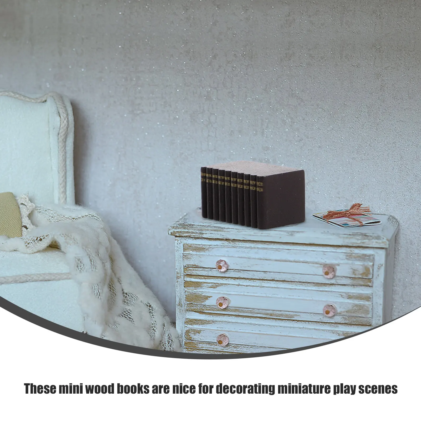 6Pcs Realistic Miniature Wooden Books Dollhouse Decoration Set Tiny Space Saving Books for Library Scene Display Collector Shelf