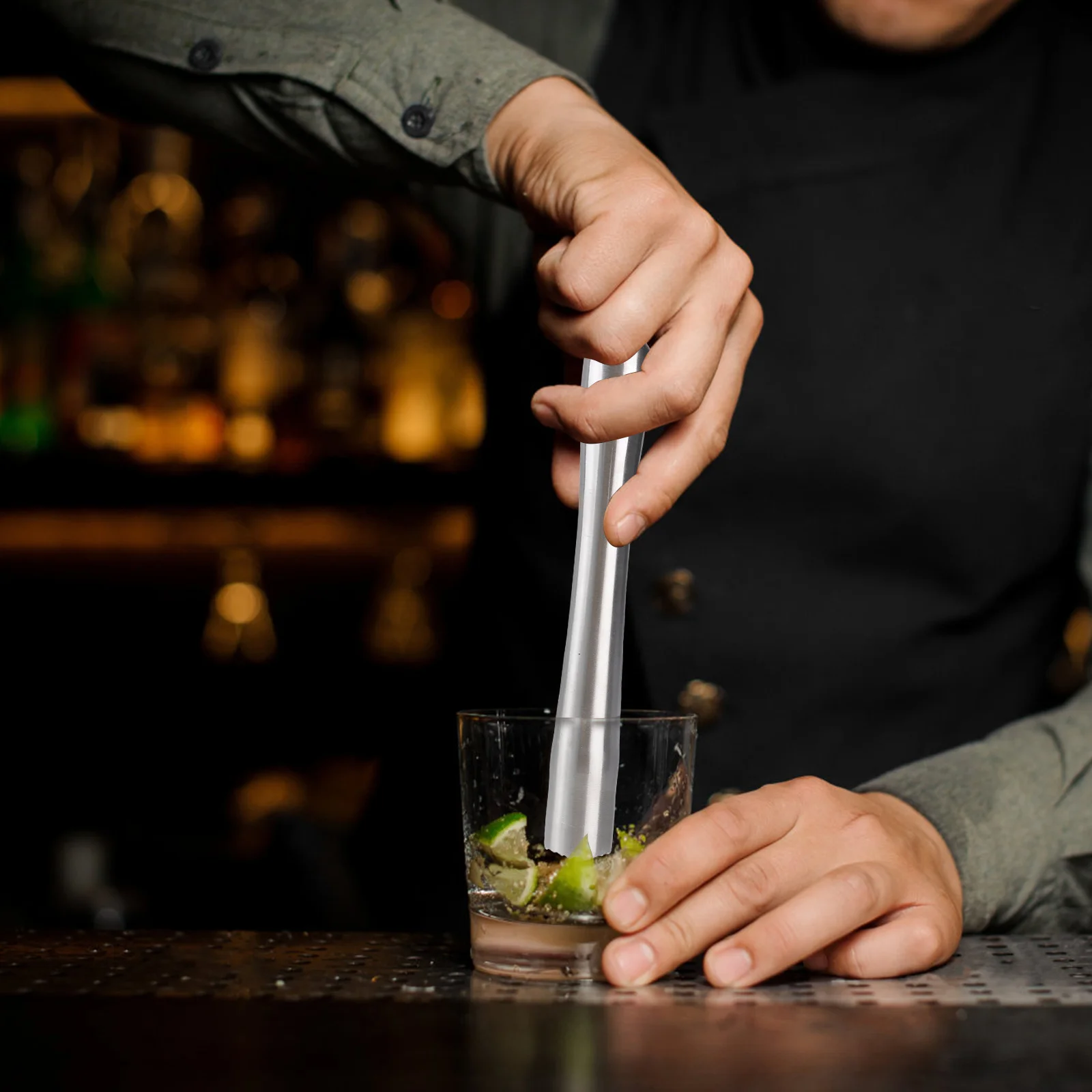 

1Pcs Stainless Steel 18.5cm Long Slim Handle Wine Bar Lemon Crusher Stick for Home Bar Party Ice Crusher