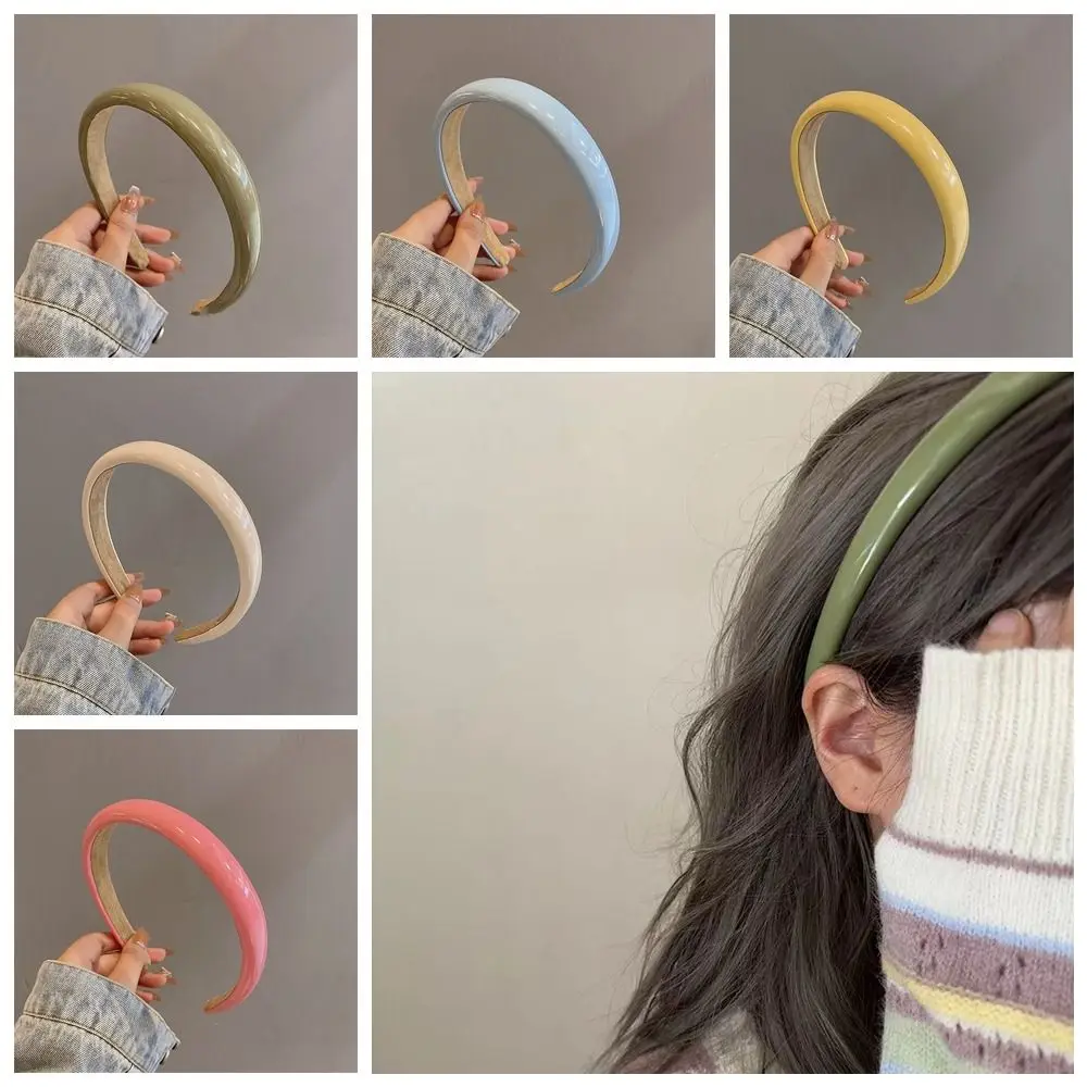 Simple Candy Color PU Leather Headband Thin Ins Thin Hair Band Korean Style Soild Sponge Hair Hoop Party