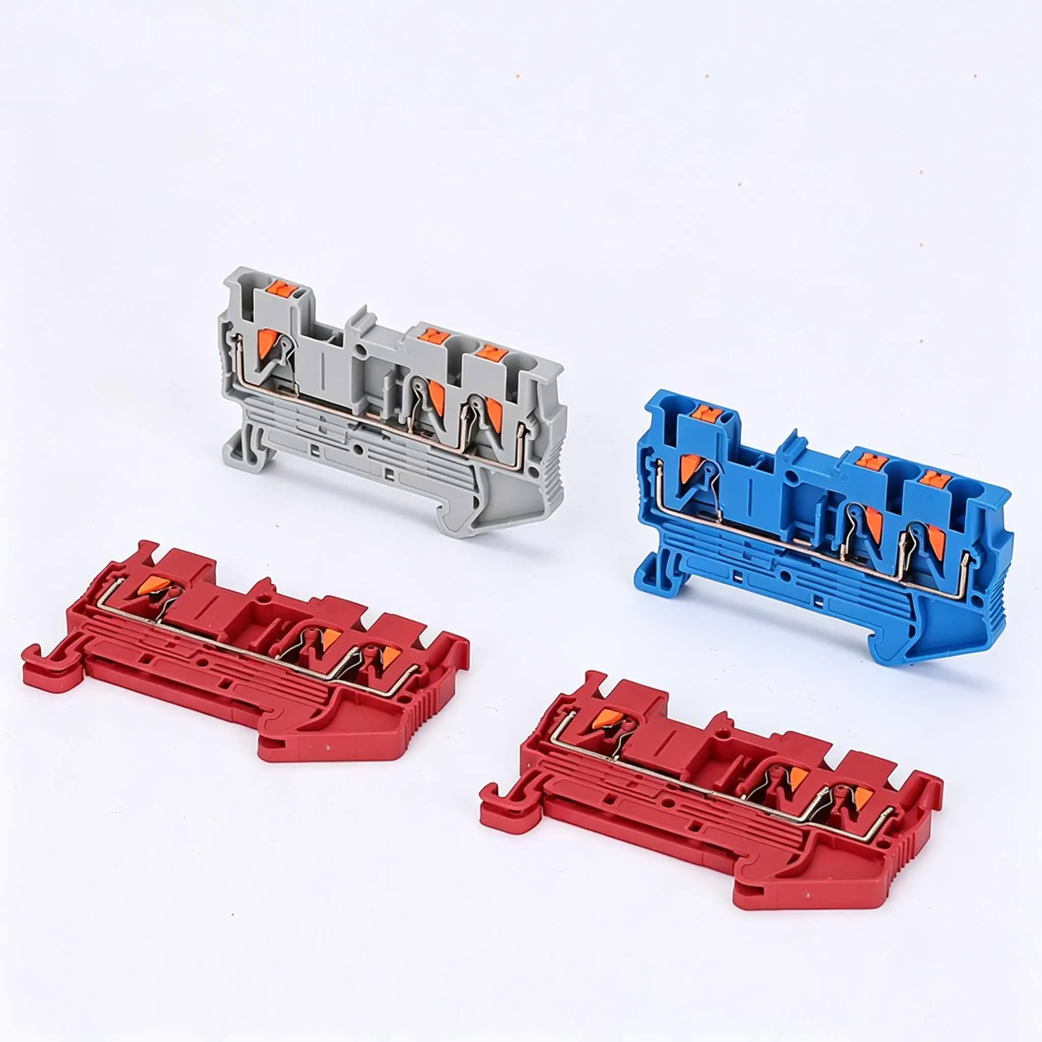 10Pcs PT2.5-TW Din Rail Terminal Block Push-In Twin 3-Conductor Feed-Through Strip Wire Connector PT 2.5 TW Quick Wiring Termina
