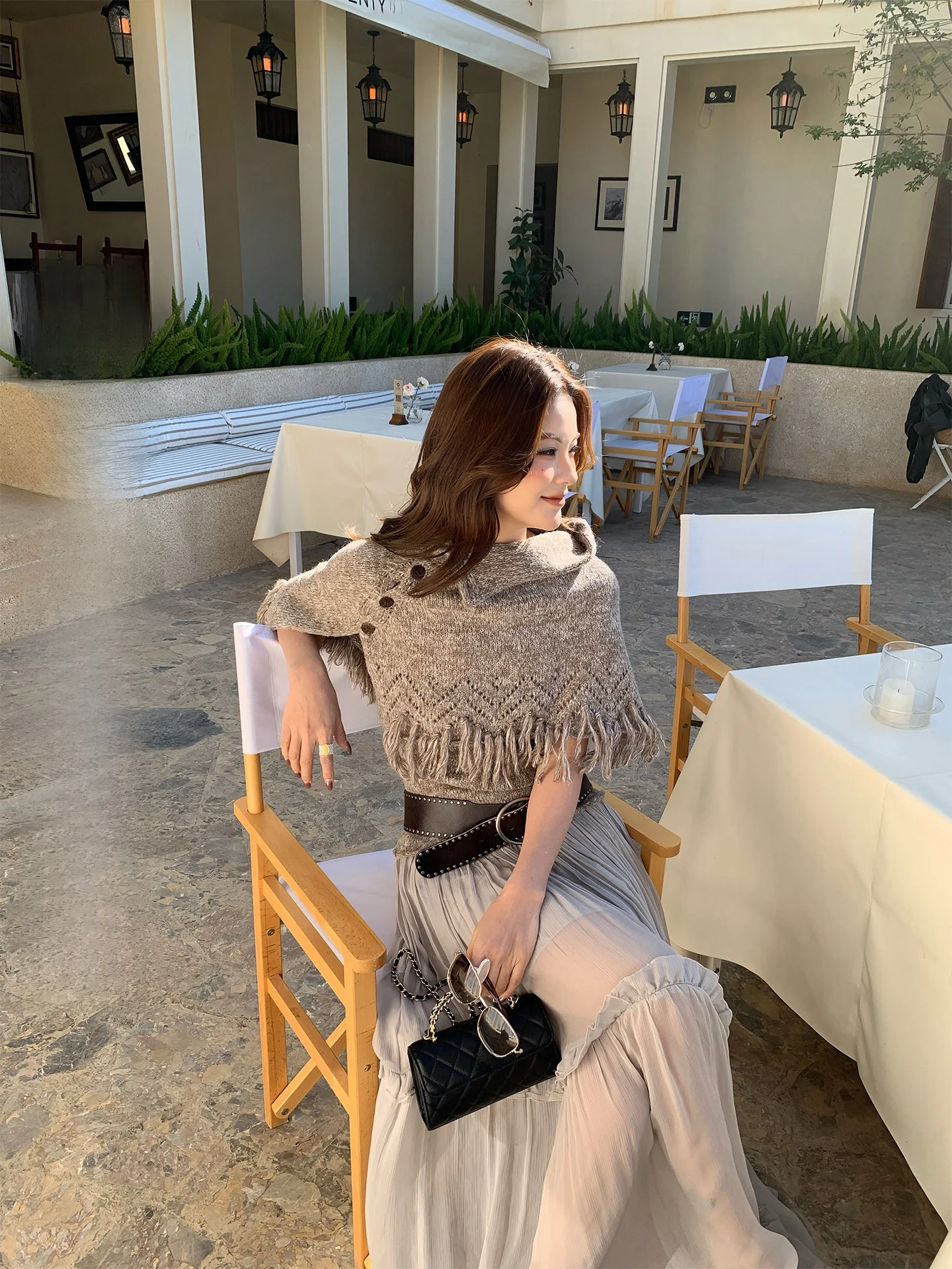 

Mar Women's Wool Blend Fringed oulder Wrap Two-Piece Set Slimming Sweater High-End Feel Casual Sle Faionable Knitwear