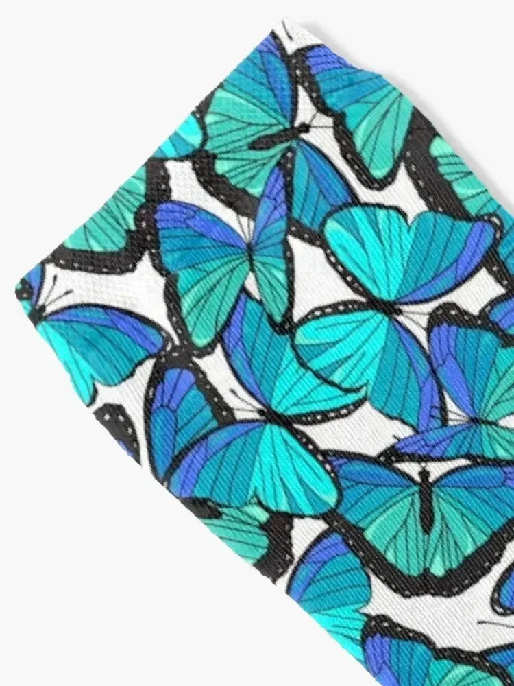 Electric Blue Tropical Morpho Butterfly Pattern Socks funny gift anti-slip Luxury Woman Socks Men's