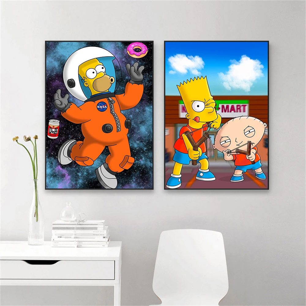 

The Simpson in Space Art Poster Disney Movie Cartoon Prints Colorful Watercolor Graffiti Wall Art Canvas Painting Bedroom Decor