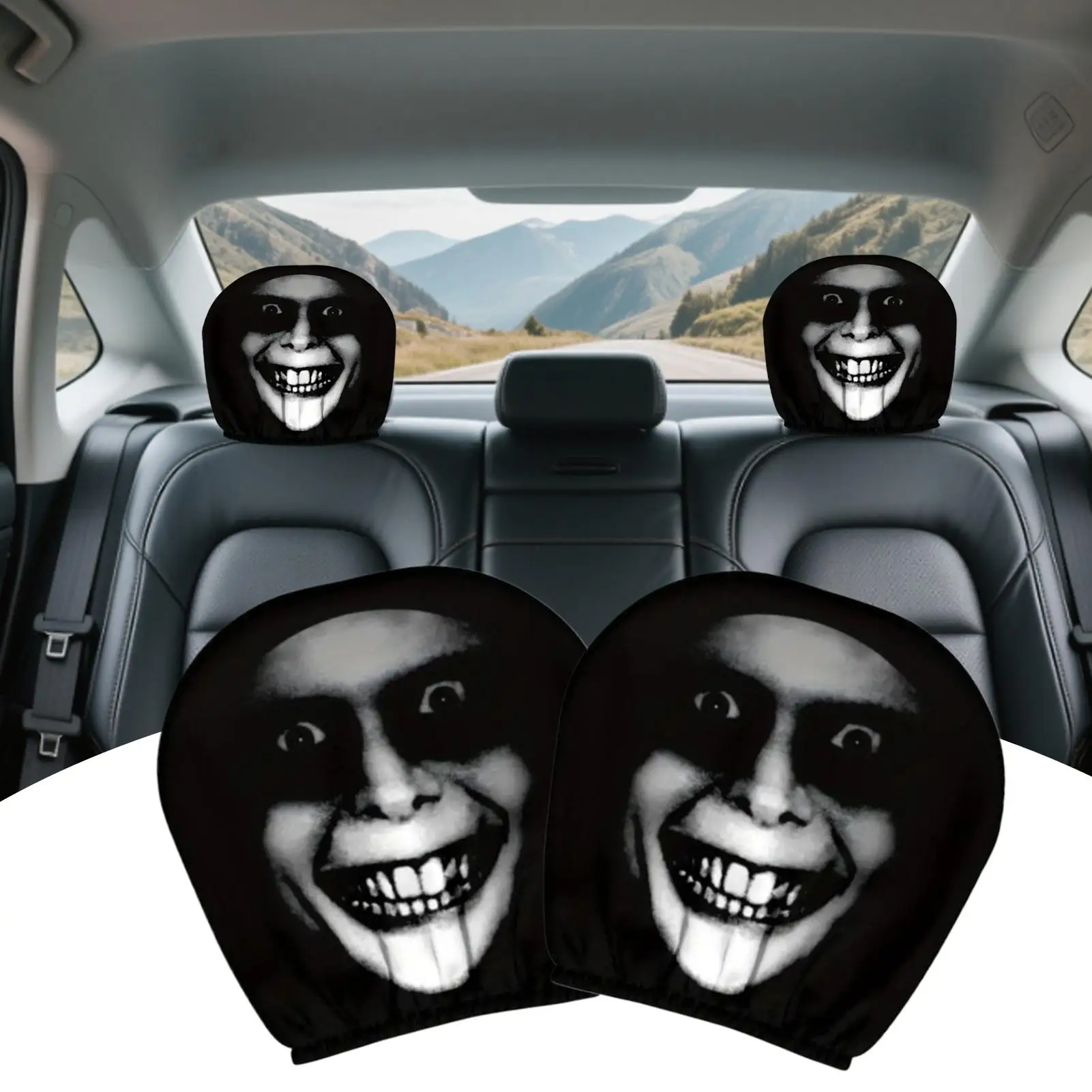 Halloween Elastic Car Headrest Covers, Soft Breathable Seat Protectors for Sedan Van Truck, Spooky Decor for Daily Commute Taxi