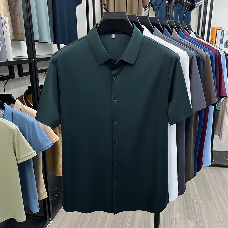 

Mens Business Casual Shirt Short Sleeve Ice Silk Fabric Premium Quality WrinkleResistant for Daily Life