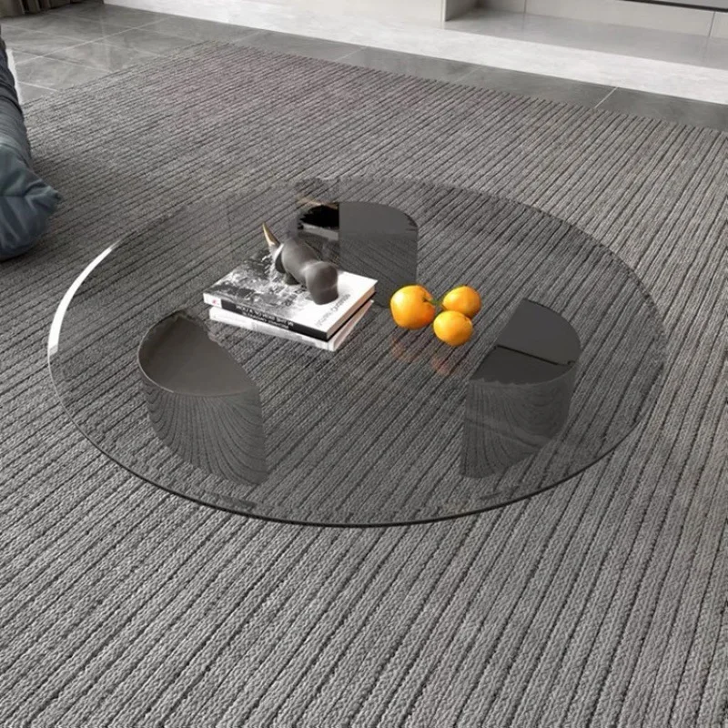 

Tempered glass coffee table, round slate