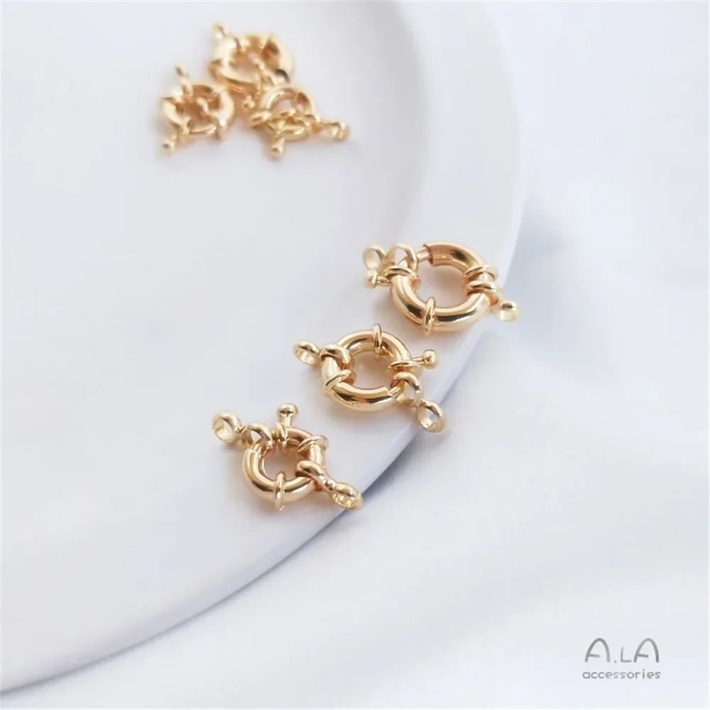 14K Gold Plated Spring Ring Clasp, Steering Wheel Round Connector Buckle for DIY Pearl Necklace Bracelet Jewelry Accessories
