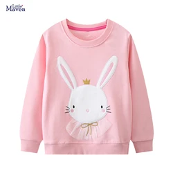 Little maven Autumn Spring Cartoon Rabbits Applique Embroidery Pink Cute Baby Girl Sweatshirts Kids Clothes Tops Girls Hoodies