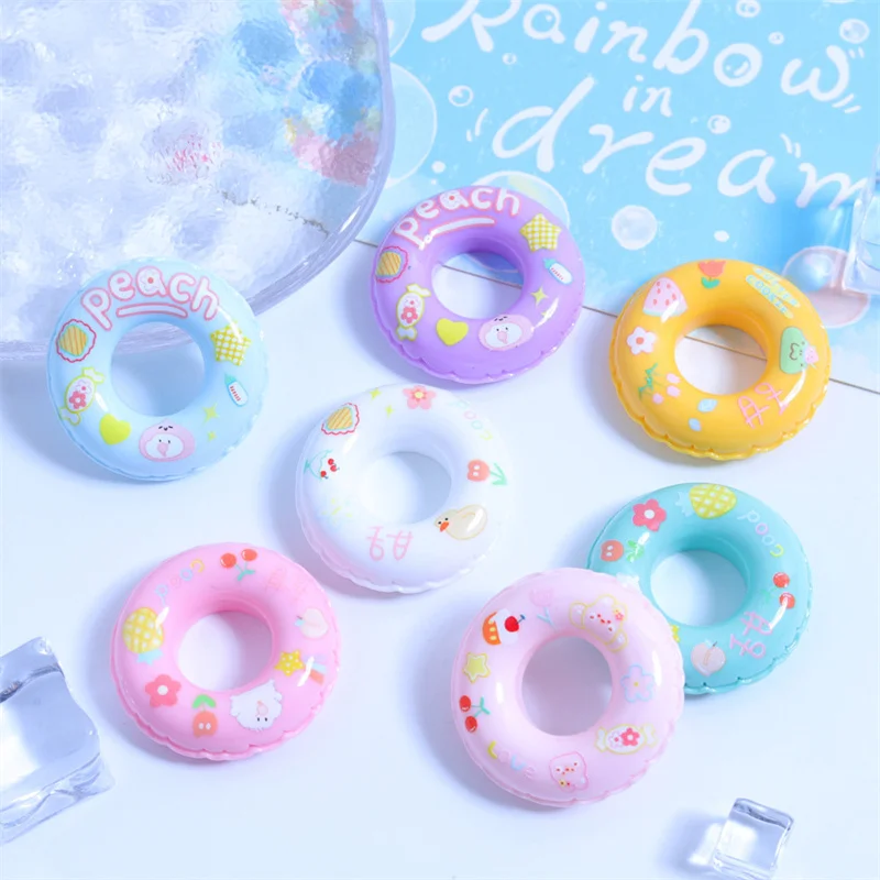 5Pcs Color Kawaii Swim Ring Flat Back Resin DIY Doll House Toy Landscape Ornaments Cabochon Scrapbooking Handmade Decor Supplies