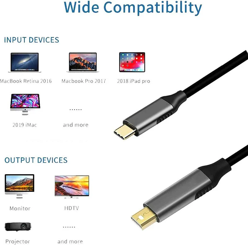 6ft USB C na Mini Displayport kabel USB 3.1 type-c na Mini DP 4K 60Hz Thunderbolt 3 Adapter konwerter dla MacBook Samsung Huawei