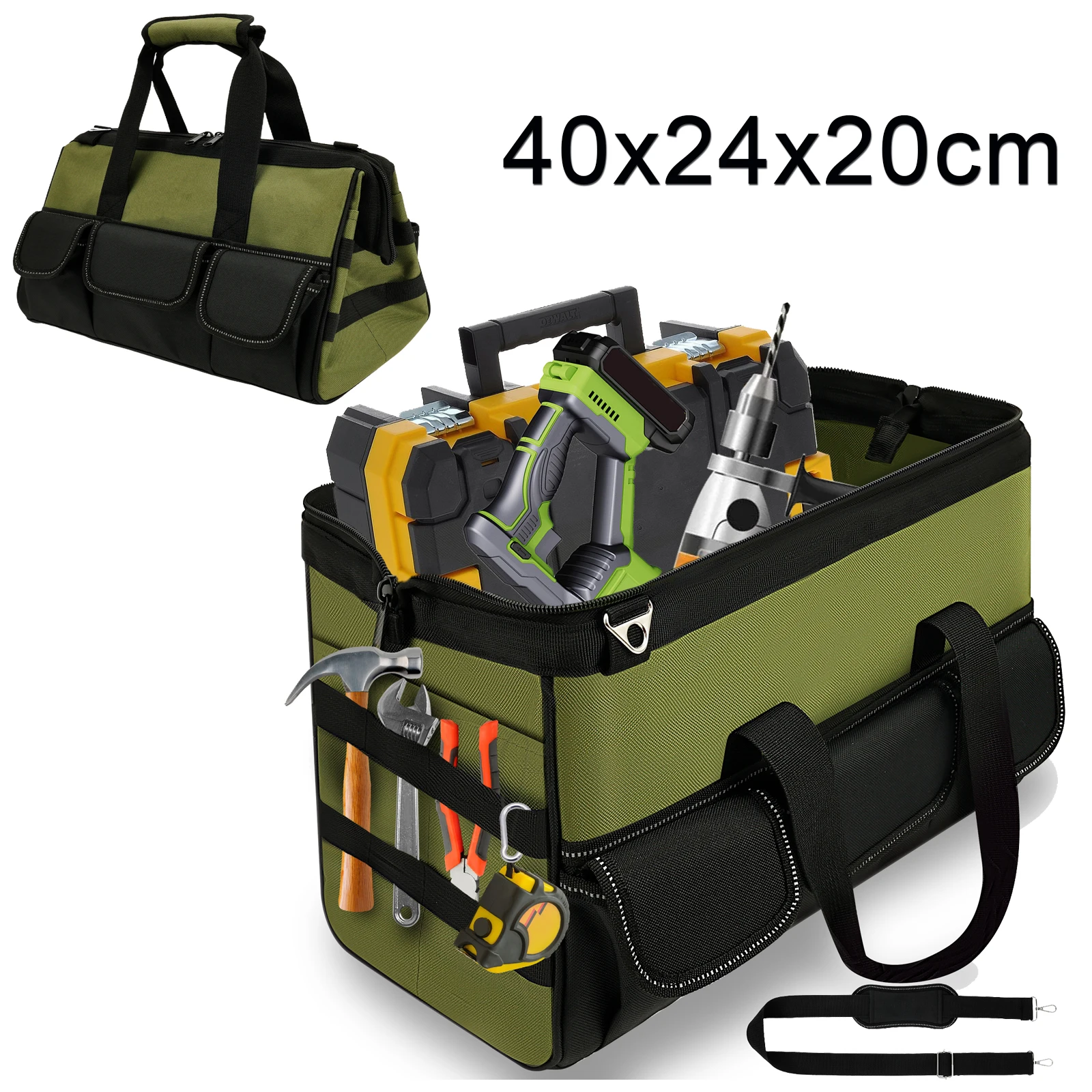 

16-Inch Heavy Duty Tool Bag 16 Pockets Tool Organizer Portable Electrician Toolbox for Men Dad Husband Him Mechanic Plumber, Wid