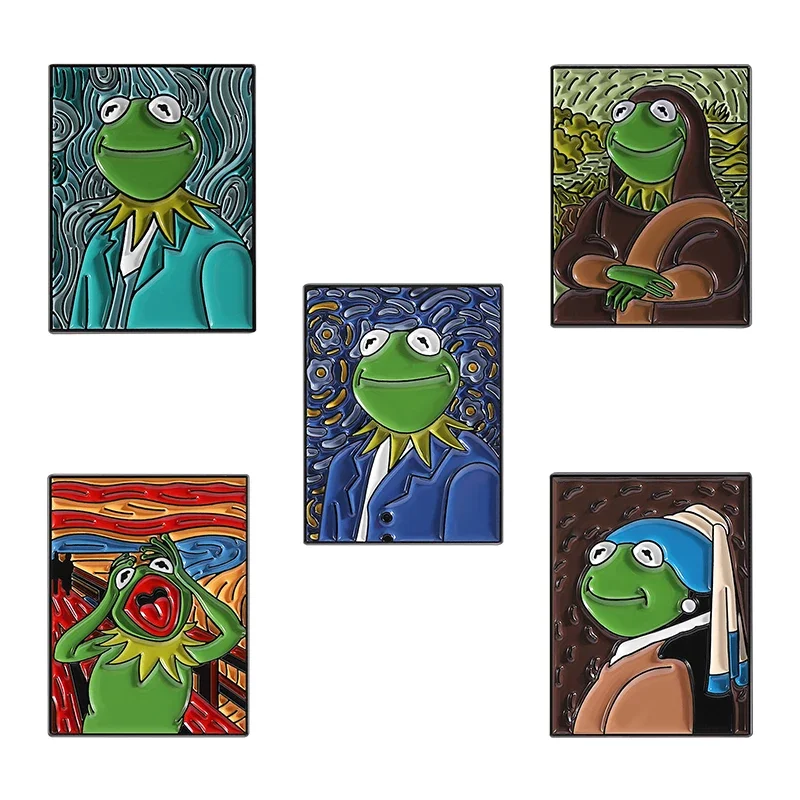 Oil Painting Art Cute Frog Enamel Pins Creative Screaming Frog Art Metal Brooches Backpack Lapel Badge Jewelry Gifts for Friends