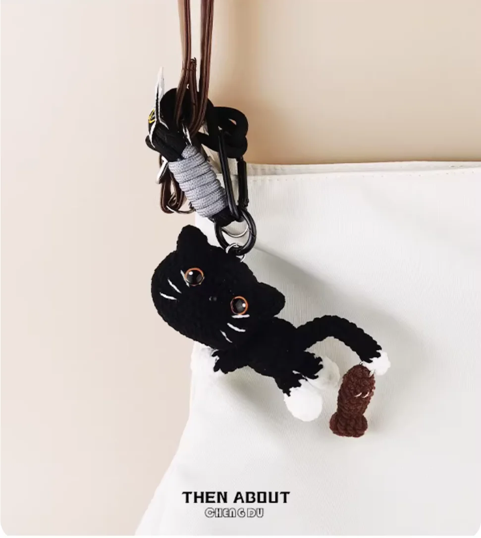 Cute back kitten fishing bag pendant pendant Keychain pendant small high sense gift.