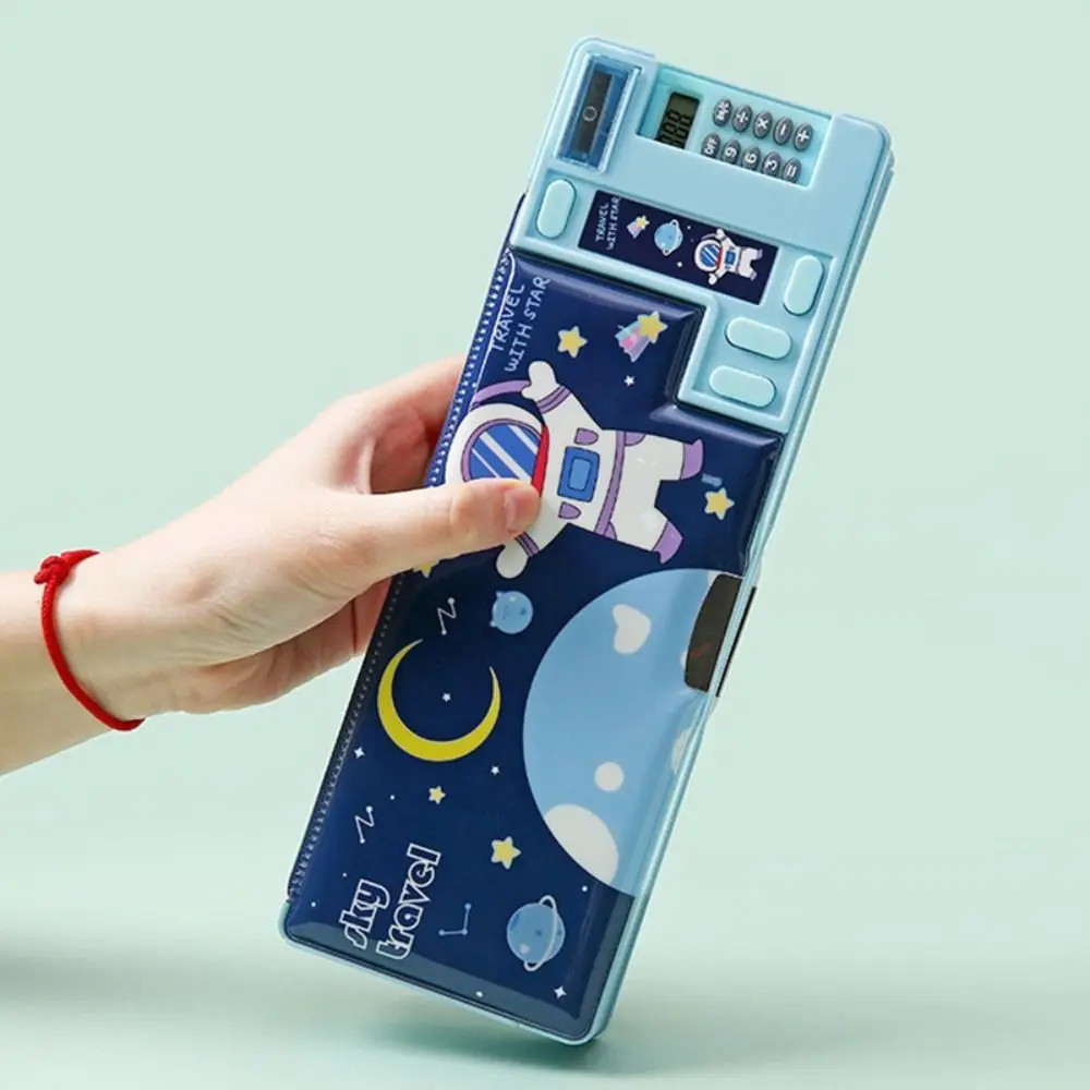 Plastic Pencil Case With Calculator/Pencil Sharpener Fun Mechanism Design Pencil Box Large Capacity Multi-Functional Pen Bag