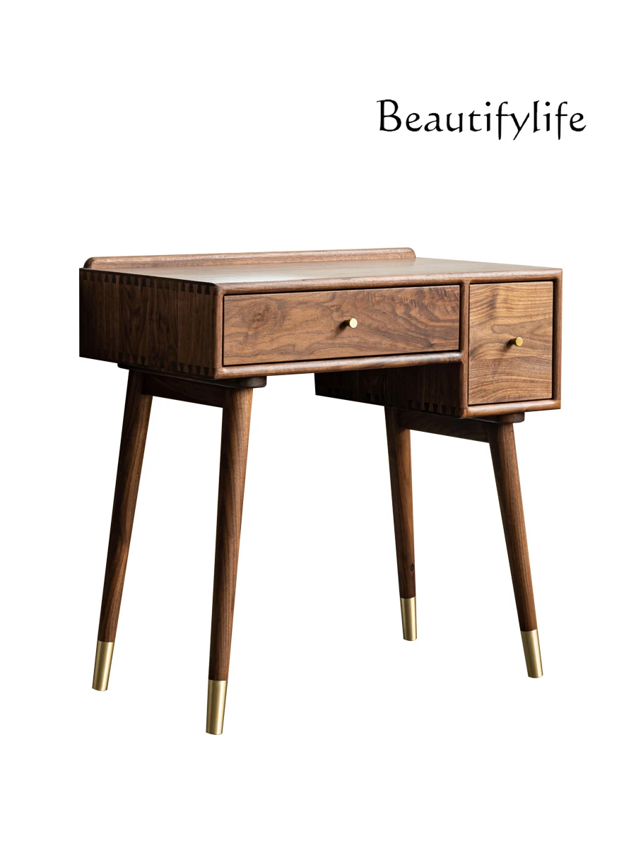 

Nordic Light Luxury Black Walnut Solid Wood Dressing Table Japanese Simple Style Small Apartment Makeup Table