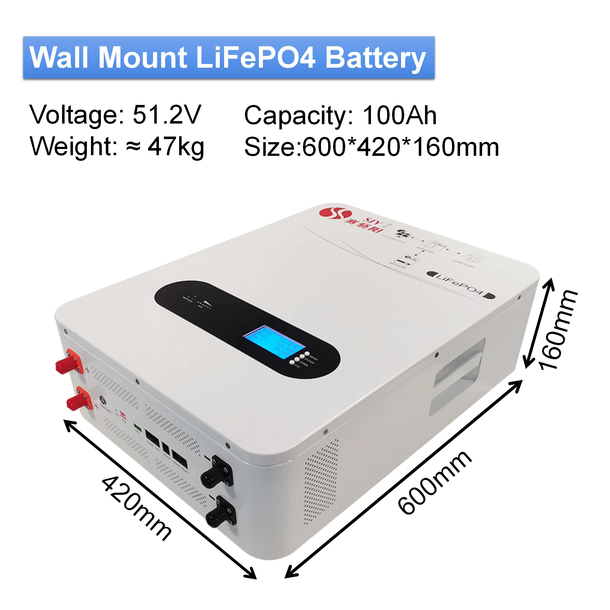 A Grade 48V 100AH Wall Mount 100A 51.2V Lifepo4 Lithium Iron Phosphate Solar Battery for Off-grid Home Energy Storage System