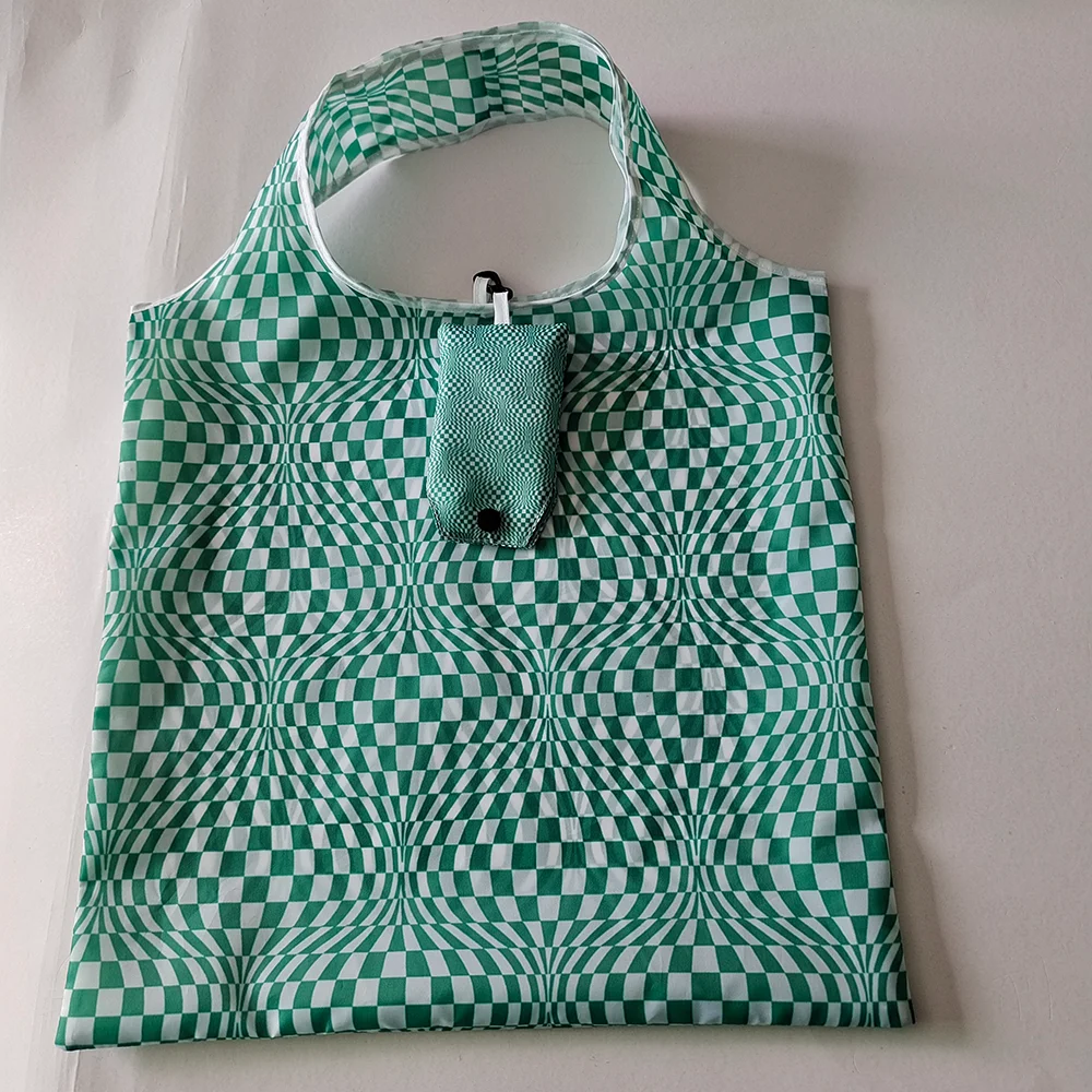 Fashionable Custom Print Compact Collapsible Handbag Recycled Durable High Quality Polyester Shopping Bag Reusable Storage Bag