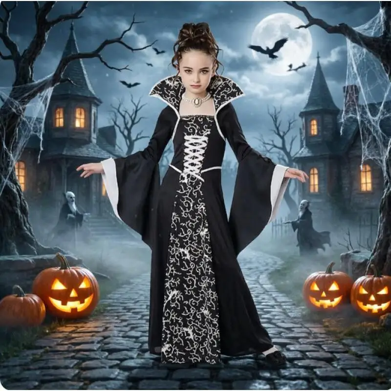 Disfraz de Bruja Vampiro de Halloween para Niñas, Vestido de Carnaval, Ropa para Actuaciones y Fiestas