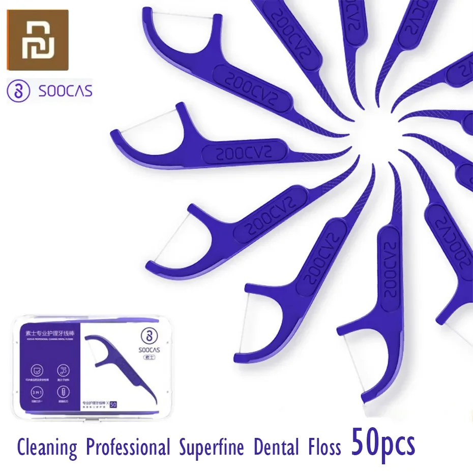 Original Soocas Dental Floss Daily Tooth Cleaning Professional Superfine Dental Floss 50pcs/set top quality