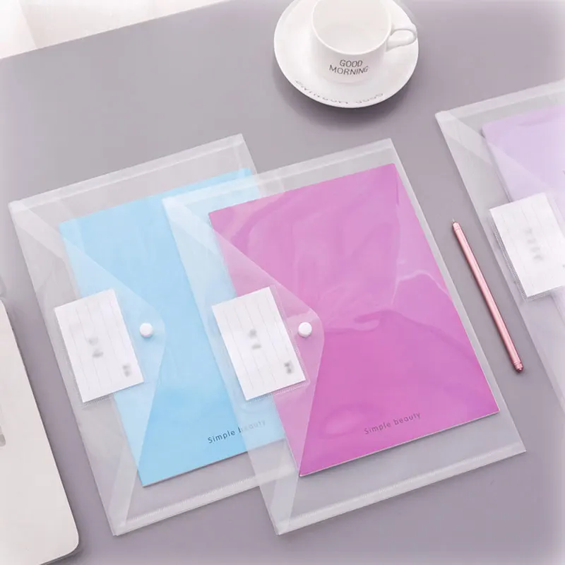 Thick transparent folder with label card, transparent white button folder, suitable for student office, easy to sort