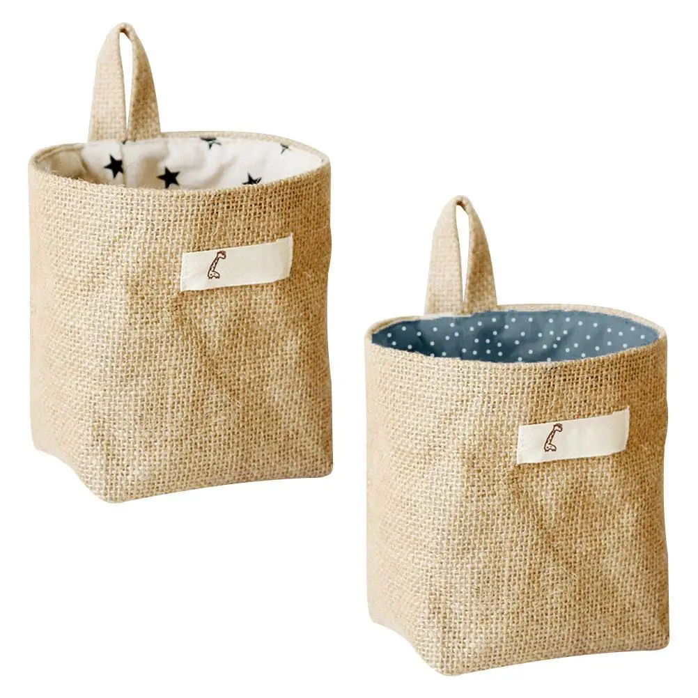 

2 Pcs Storage Bag Hanging Organizer Door Bags Brown Fabric Dormitory Shelf Wall Pouch Japanese Cotton Linen High Quality