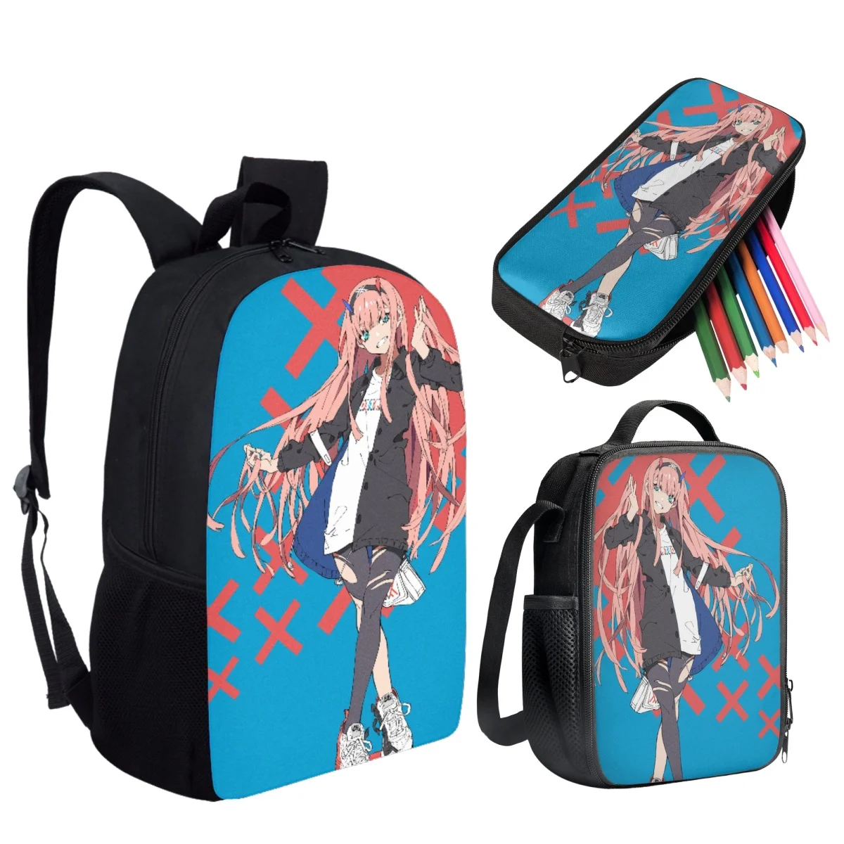 Trendy Youthful Darling in the Fran 3D Print 3pcs/Set Student Travel bags Laptop Daypack Backpack Lunch Bag Pencil Case