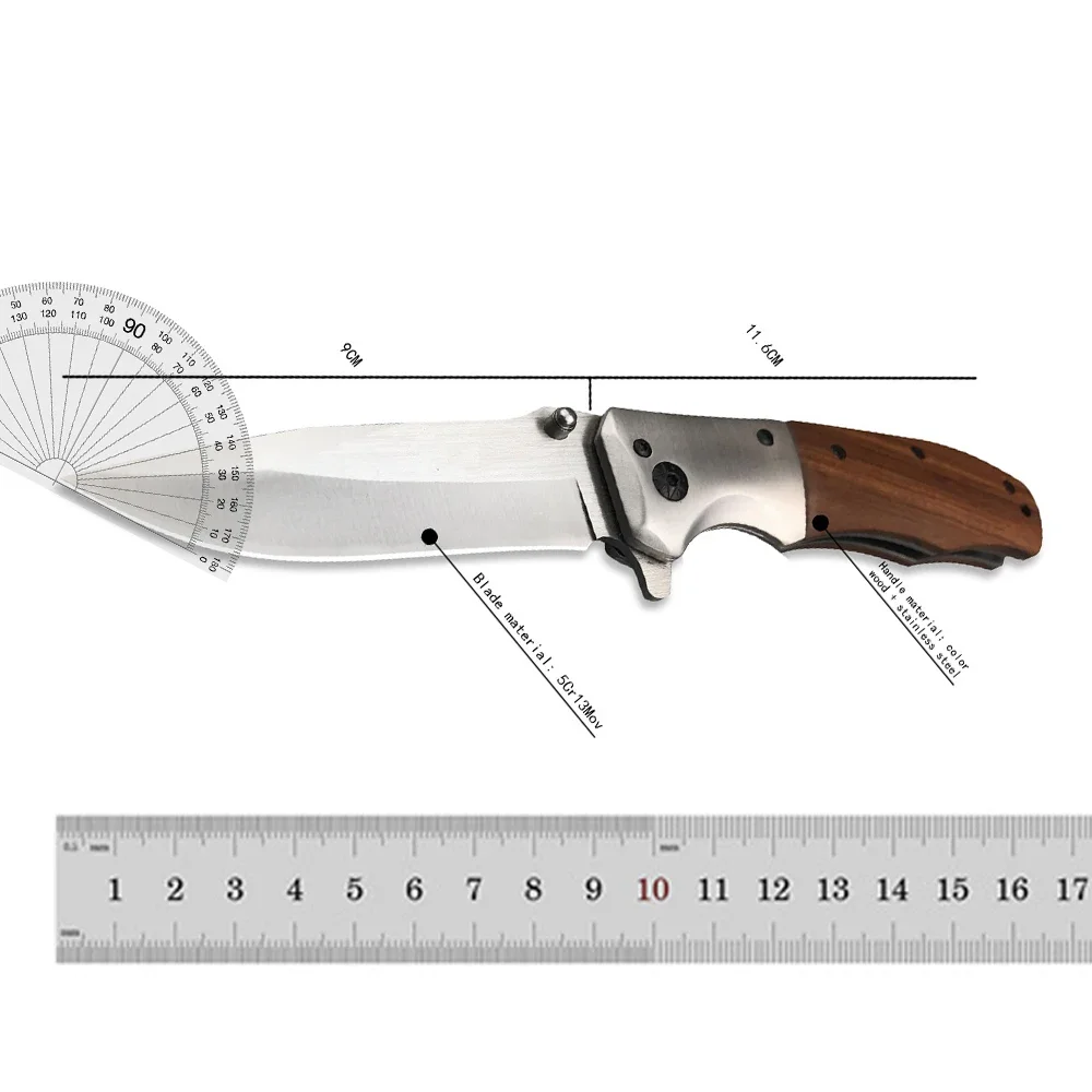 Couteau pliant de poche tactique d'extérieur DA51, lame 5Cr13Movblade en bois coloré + manche en acier inoxydable, outil de chasse, couteaux EDC de Camping