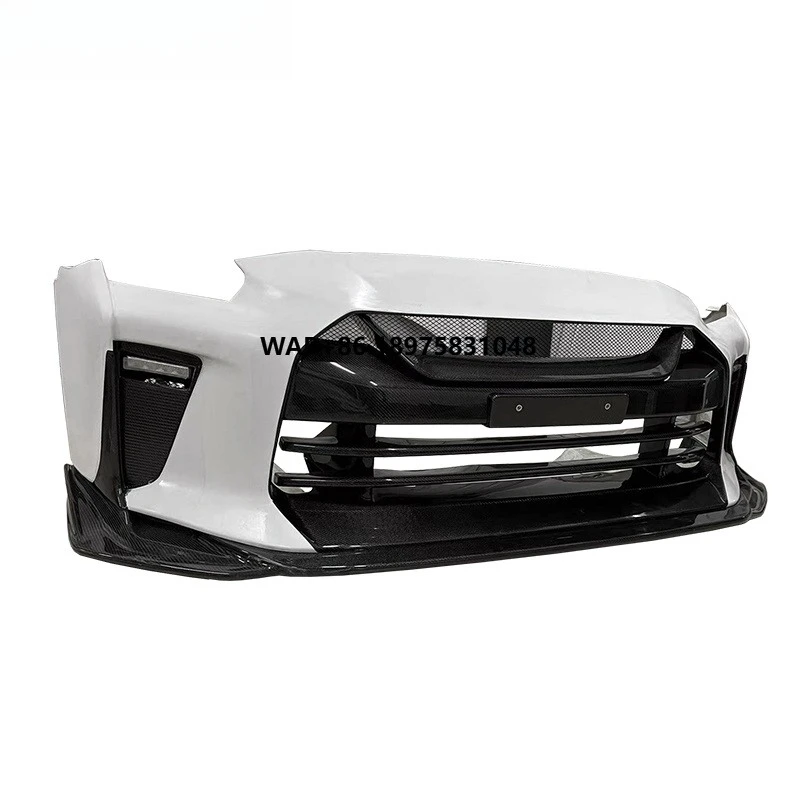 New Top Secret Style Front Bumper for (R35) with Exhaust Cutouts Bolt-On Installation Toray Fabric