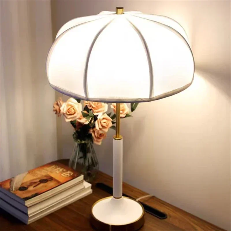 SANDYHA Modern Home Decoration Lampe Design Nordic Table Lamp Retro Fabric Umbrella Led Light Living Room Dining Bedroom Bedside